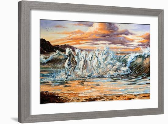 The Horses Running From Waves-balaikin2009-Framed Art Print