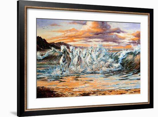 The Horses Running From Waves-balaikin2009-Framed Art Print