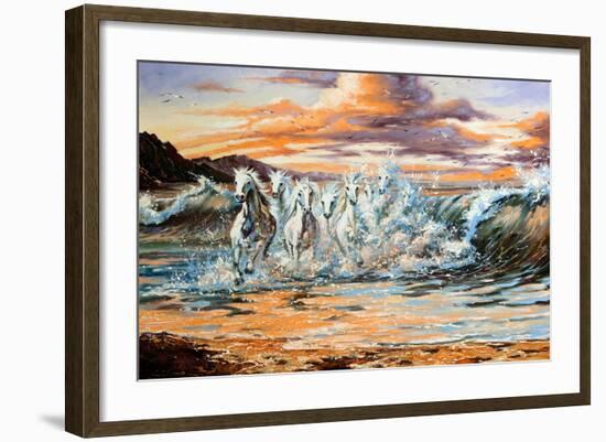 The Horses Running From Waves-balaikin2009-Framed Art Print