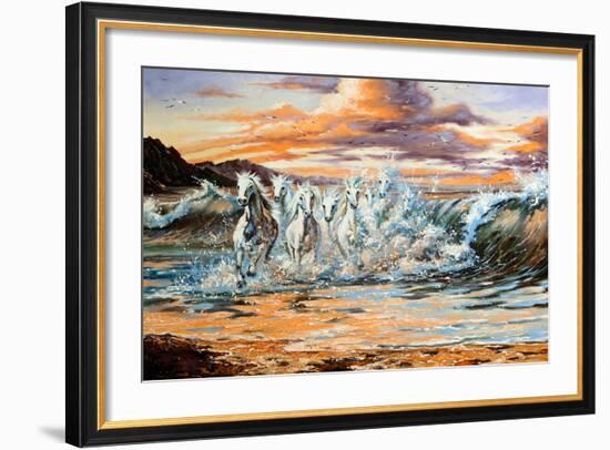 The Horses Running From Waves-balaikin2009-Framed Art Print