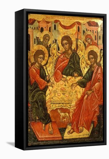 The Hospitality of Abraham and His Wife Sarah to the Three Angels, Greek Icon, 17th Century-null-Framed Premier Image Canvas