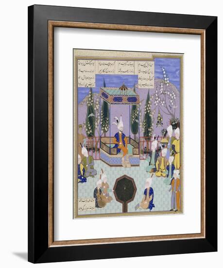 The Houghton Shahnameh: Folio 513v, an Aging Firdowsi Eulogizes Sultan Mahmud-null-Framed Giclee Print