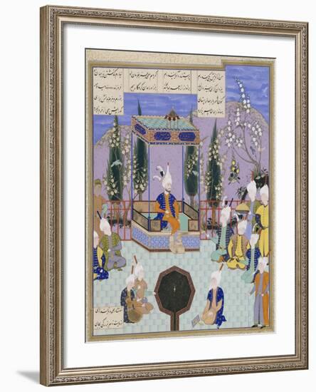 The Houghton Shahnameh: Folio 513v, an Aging Firdowsi Eulogizes Sultan Mahmud-null-Framed Giclee Print