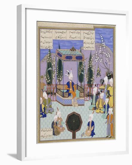 The Houghton Shahnameh: Folio 513v, an Aging Firdowsi Eulogizes Sultan Mahmud-null-Framed Giclee Print