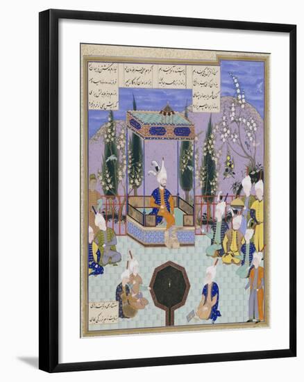 The Houghton Shahnameh: Folio 513v, an Aging Firdowsi Eulogizes Sultan Mahmud-null-Framed Giclee Print