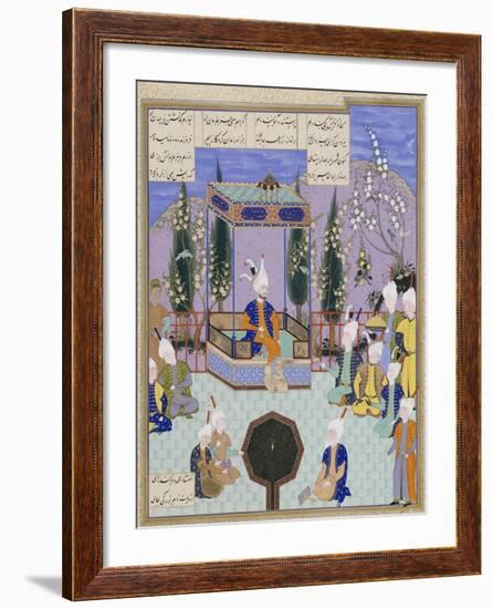 The Houghton Shahnameh: Folio 513v, an Aging Firdowsi Eulogizes Sultan Mahmud-null-Framed Giclee Print