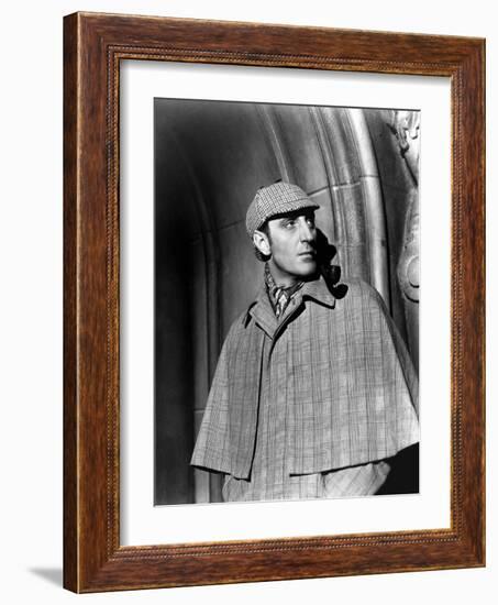 THE HOUND OF THE BASKERVILLES, 1939 directed by SIDNEY LANFIELD. Basil Rathbone (b/w photo)-null-Framed Photo