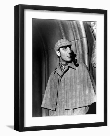 THE HOUND OF THE BASKERVILLES, 1939 directed by SIDNEY LANFIELD. Basil Rathbone (b/w photo)-null-Framed Photo