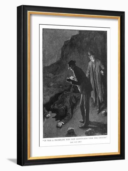 The Hound of the Baskervilles Holmes and Watson Discover 'A Prostrate Man-Sidney Paget-Framed Art Print