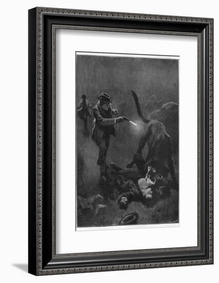 The Hound of the Baskervilles Holmes Shoots the Sinister Hound-Sidney Paget-Framed Photographic Print