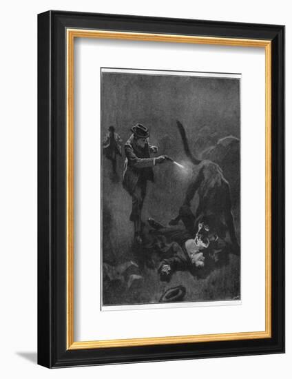 The Hound of the Baskervilles Holmes Shoots the Sinister Hound-Sidney Paget-Framed Photographic Print