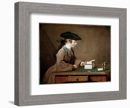 The House of Cards (Oil on Canvas, 1741)-Jean-Baptiste Simeon Chardin-Framed Giclee Print