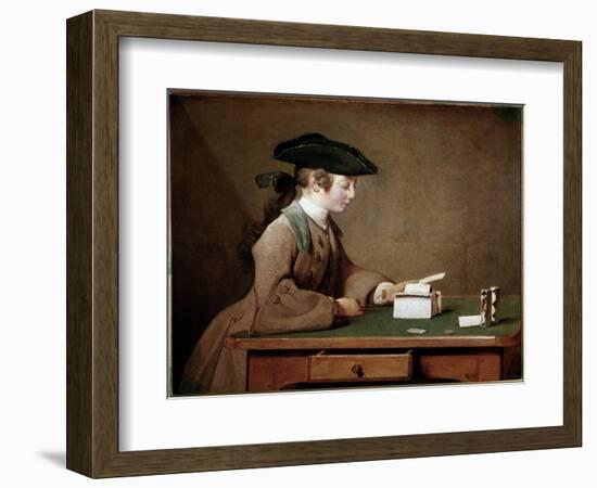 The House of Cards (Oil on Canvas, 1741)-Jean-Baptiste Simeon Chardin-Framed Giclee Print