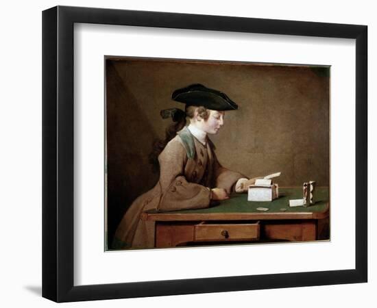 The House of Cards (Oil on Canvas, 1741)-Jean-Baptiste Simeon Chardin-Framed Giclee Print