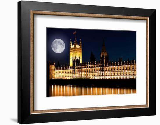 The Houses of Parliament at Night with a Bright Full Moon-Kamira-Framed Photographic Print