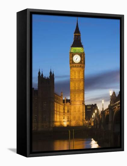 The Houses of Parliament, Big Ben and Westminster Bridge at Dusk, Westminster, London-Amanda Hall-Framed Premier Image Canvas