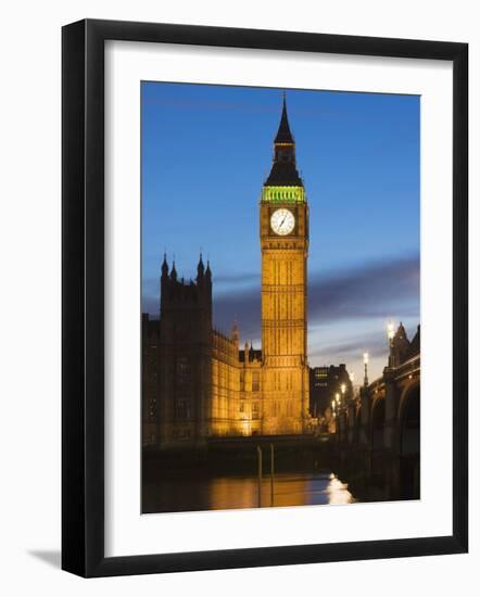 The Houses of Parliament, Big Ben and Westminster Bridge at Dusk, Westminster, London-Amanda Hall-Framed Photographic Print