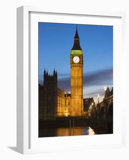 The Houses of Parliament, Big Ben and Westminster Bridge at Dusk, Westminster, London-Amanda Hall-Framed Photographic Print