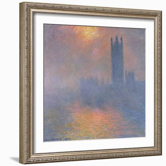 The Houses of Parliament, London, with the Sun Breaking Through the Fog, 1904-Claude Monet-Framed Giclee Print