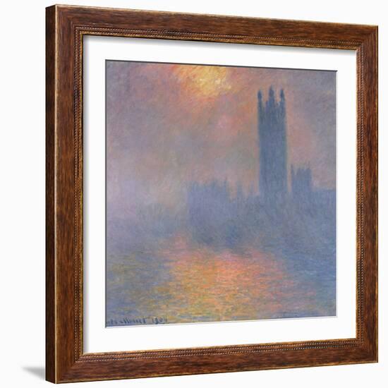 The Houses of Parliament, London, with the Sun Breaking Through the Fog, 1904-Claude Monet-Framed Giclee Print