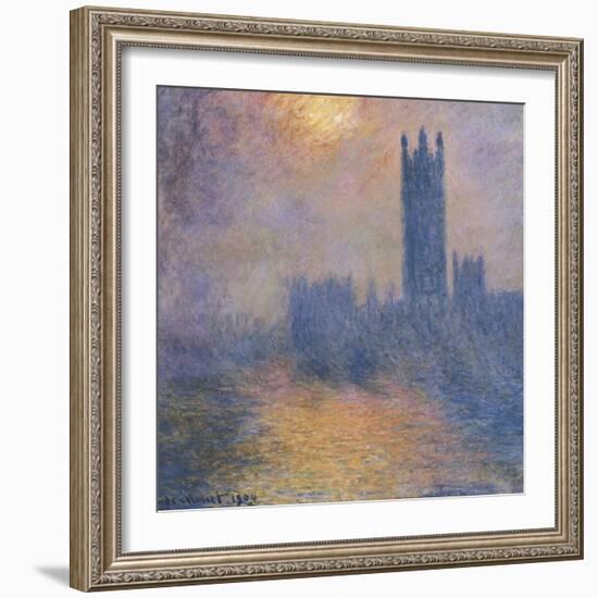 The Houses of Parliament, London, with the Sun Breaking Through the Fog-Claude Monet-Framed Art Print