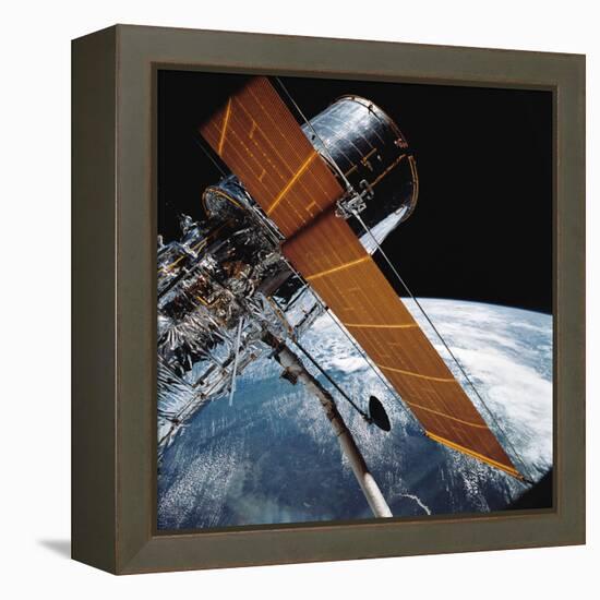 The Hubble Space Telescope Backdropped by Planet Earth-null-Framed Premier Image Canvas