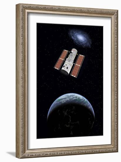 The Hubble Space Telescope in Earth Orbit-null-Framed Art Print