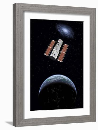 The Hubble Space Telescope in Earth Orbit-null-Framed Art Print