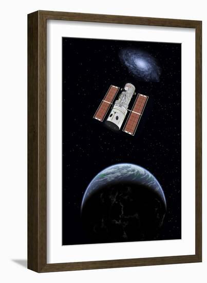 The Hubble Space Telescope in Earth Orbit-null-Framed Art Print