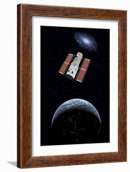 The Hubble Space Telescope in Earth Orbit-null-Framed Art Print