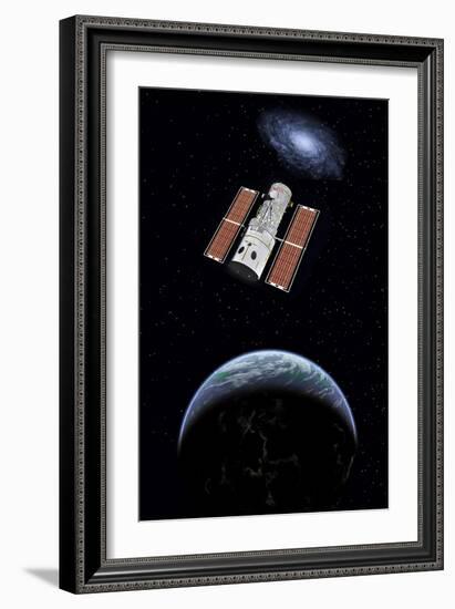 The Hubble Space Telescope in Earth Orbit-null-Framed Art Print