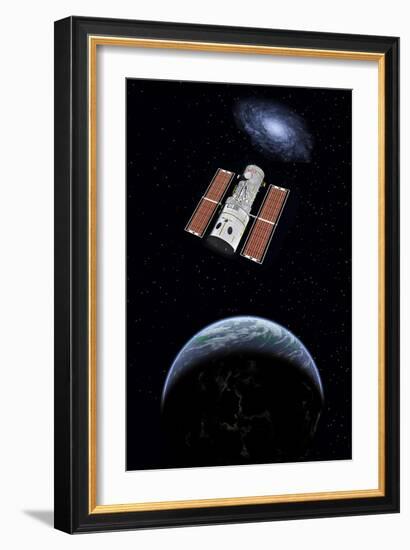 The Hubble Space Telescope in Earth Orbit-null-Framed Art Print