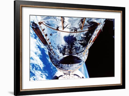 The Hubble Space Telescope Orbiting the Earth, C1990S-null-Framed Photographic Print