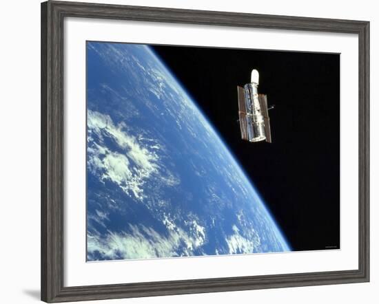 The Hubble Space Telescope with a Blue Earth in the Background-Stocktrek Images-Framed Photographic Print