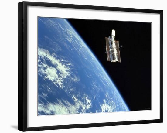 The Hubble Space Telescope with a Blue Earth in the Background-Stocktrek Images-Framed Photographic Print