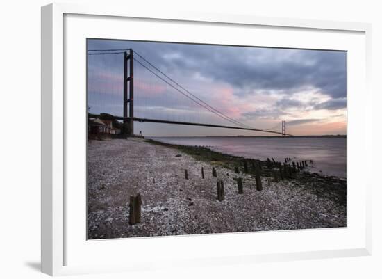 The Humber Bridge at Dusk, East Riding of Yorkshire, Yorkshire, England, United Kingdom, Europe-Mark Sunderland-Framed Photographic Print