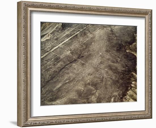 The Humming Bird Geoglyph, aerial view, Nazca, UNESCO World Heritage Site, Ica Region, Peru, South -Karol Kozlowski-Framed Photographic Print