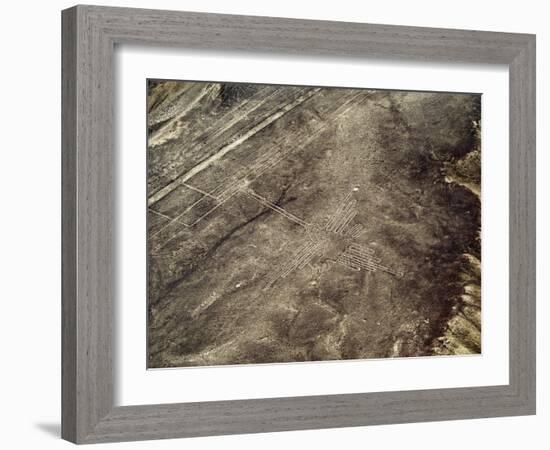 The Humming Bird Geoglyph, aerial view, Nazca, UNESCO World Heritage Site, Ica Region, Peru, South -Karol Kozlowski-Framed Photographic Print