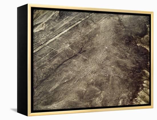 The Humming Bird Geoglyph, aerial view, Nazca, UNESCO World Heritage Site, Ica Region, Peru, South -Karol Kozlowski-Framed Premier Image Canvas