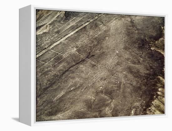 The Humming Bird Geoglyph, aerial view, Nazca, UNESCO World Heritage Site, Ica Region, Peru, South -Karol Kozlowski-Framed Premier Image Canvas