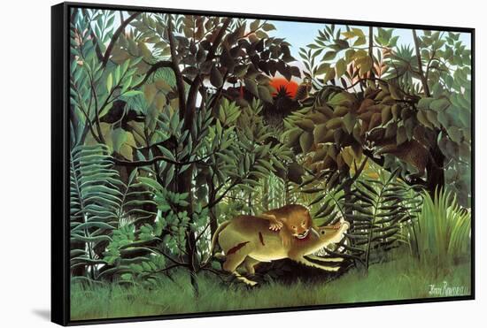 The Hungry Lion-Henri Rousseau-Framed Stretched Canvas