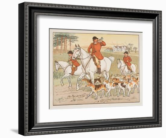 The Huntsman Blows His Horn, from the Hey Diddle Diddle Picture Book, Pub.1882 (Colour Engraving)-Randolph Caldecott-Framed Giclee Print