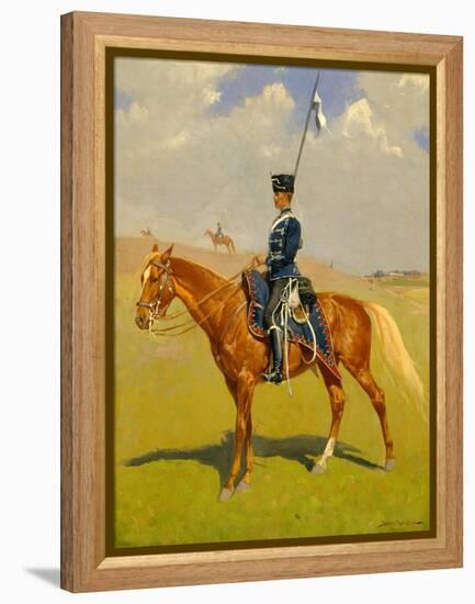 The Hussar (Private of the Hussars: A German Hussar) 1892-93 (Oil on Canvas)-Frederic Remington-Framed Premier Image Canvas