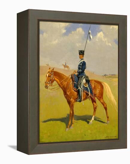 The Hussar (Private of the Hussars: A German Hussar) 1892-93 (Oil on Canvas)-Frederic Remington-Framed Premier Image Canvas