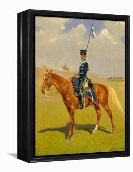 The Hussar (Private of the Hussars: A German Hussar) 1892-93 (Oil on Canvas)-Frederic Remington-Framed Premier Image Canvas