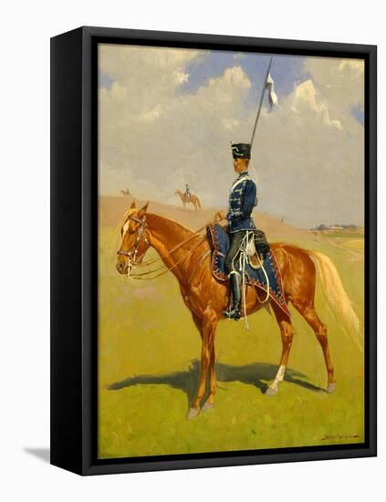 The Hussar (Private of the Hussars: A German Hussar) 1892-93 (Oil on Canvas)-Frederic Remington-Framed Premier Image Canvas