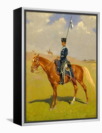 The Hussar (Private of the Hussars: A German Hussar) 1892-93 (Oil on Canvas)-Frederic Remington-Framed Premier Image Canvas