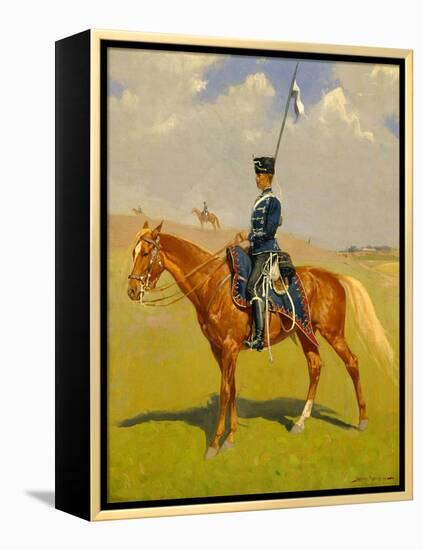 The Hussar (Private of the Hussars: A German Hussar) 1892-93 (Oil on Canvas)-Frederic Remington-Framed Premier Image Canvas