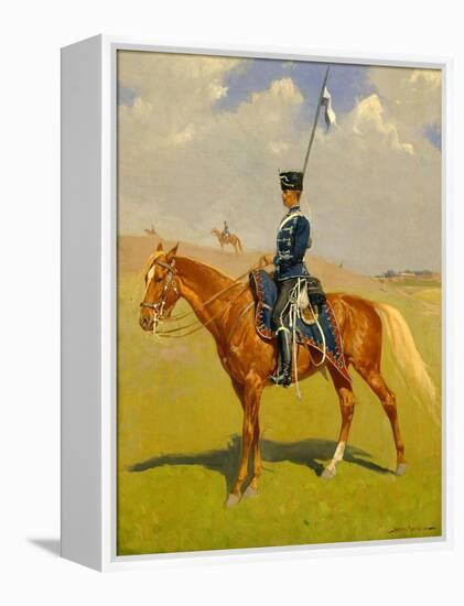 The Hussar (Private of the Hussars: A German Hussar) 1892-93 (Oil on Canvas)-Frederic Remington-Framed Premier Image Canvas