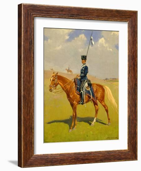 The Hussar (Private of the Hussars: A German Hussar) 1892-93 (Oil on Canvas)-Frederic Remington-Framed Giclee Print